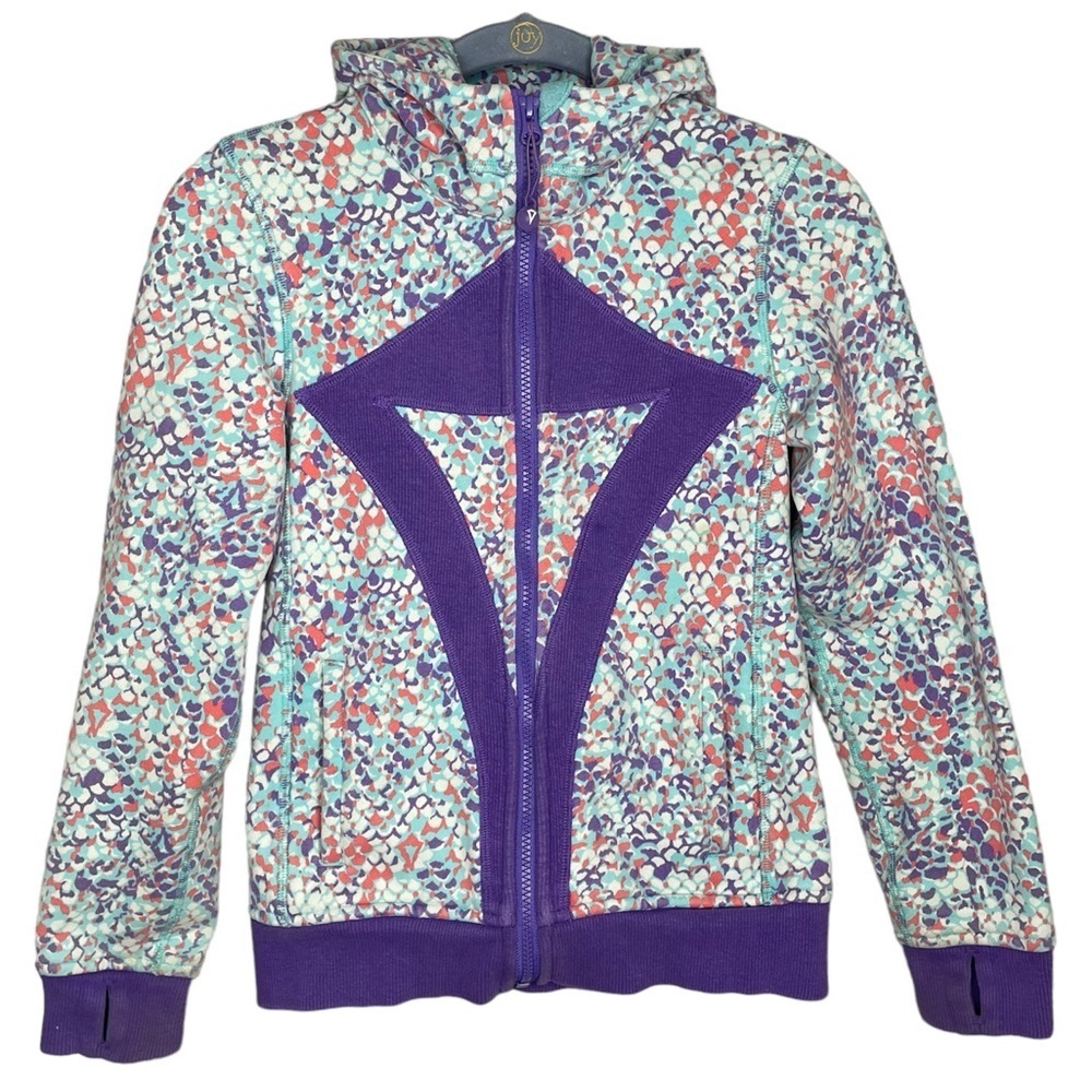 Ivivva Lululemon jacket hooded fleece lined girls size 10 mermaid pattern purple